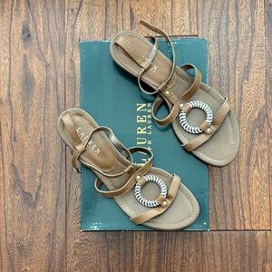 Lauren Ralph Lauren Brielle Luggage Tumbled Grain Leather Sandals | Women's 9B